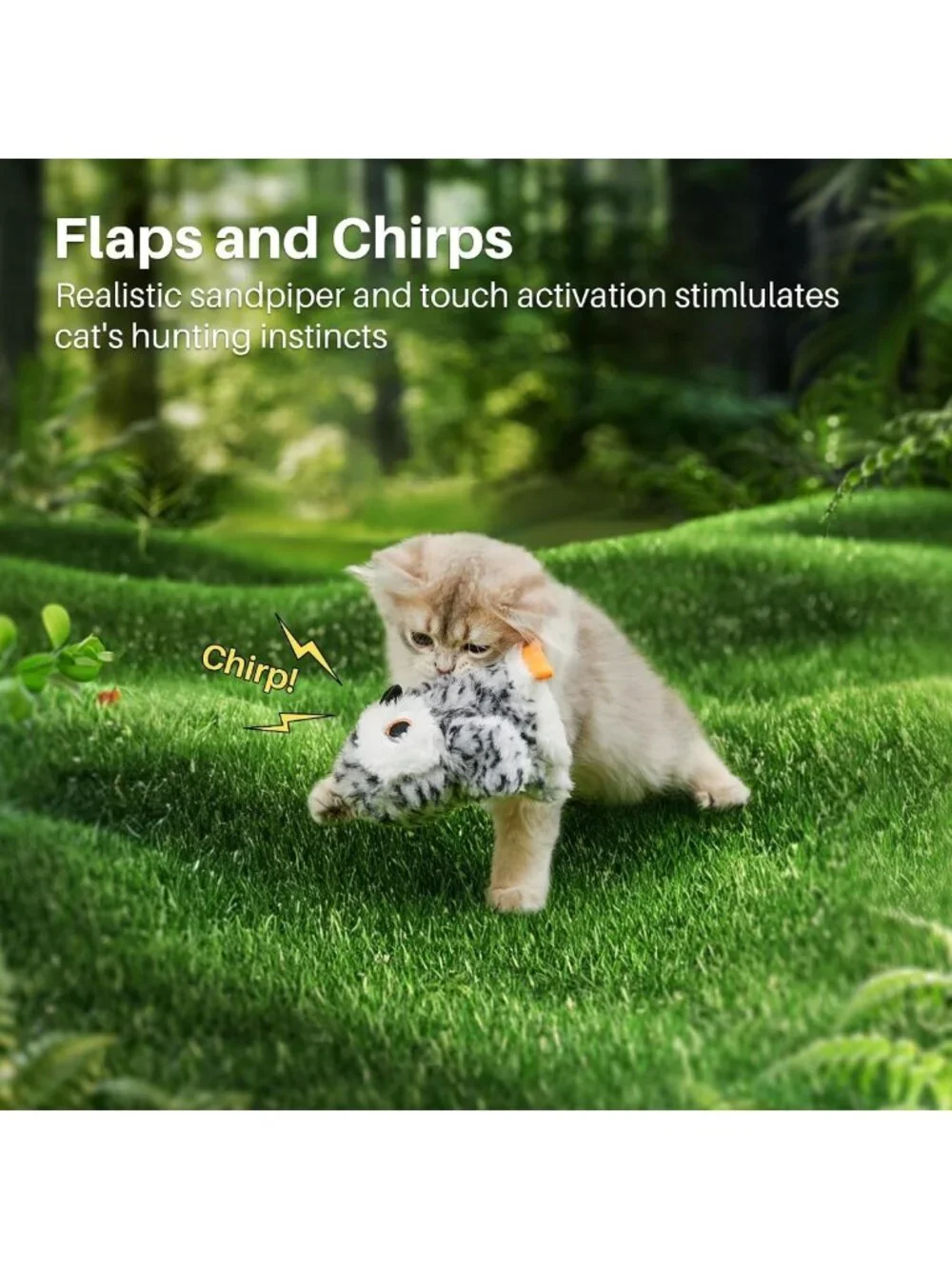 Interactive Rechargeable Cat Toy - Lifelike Flapping Owl with Bird Chirp, Catnip